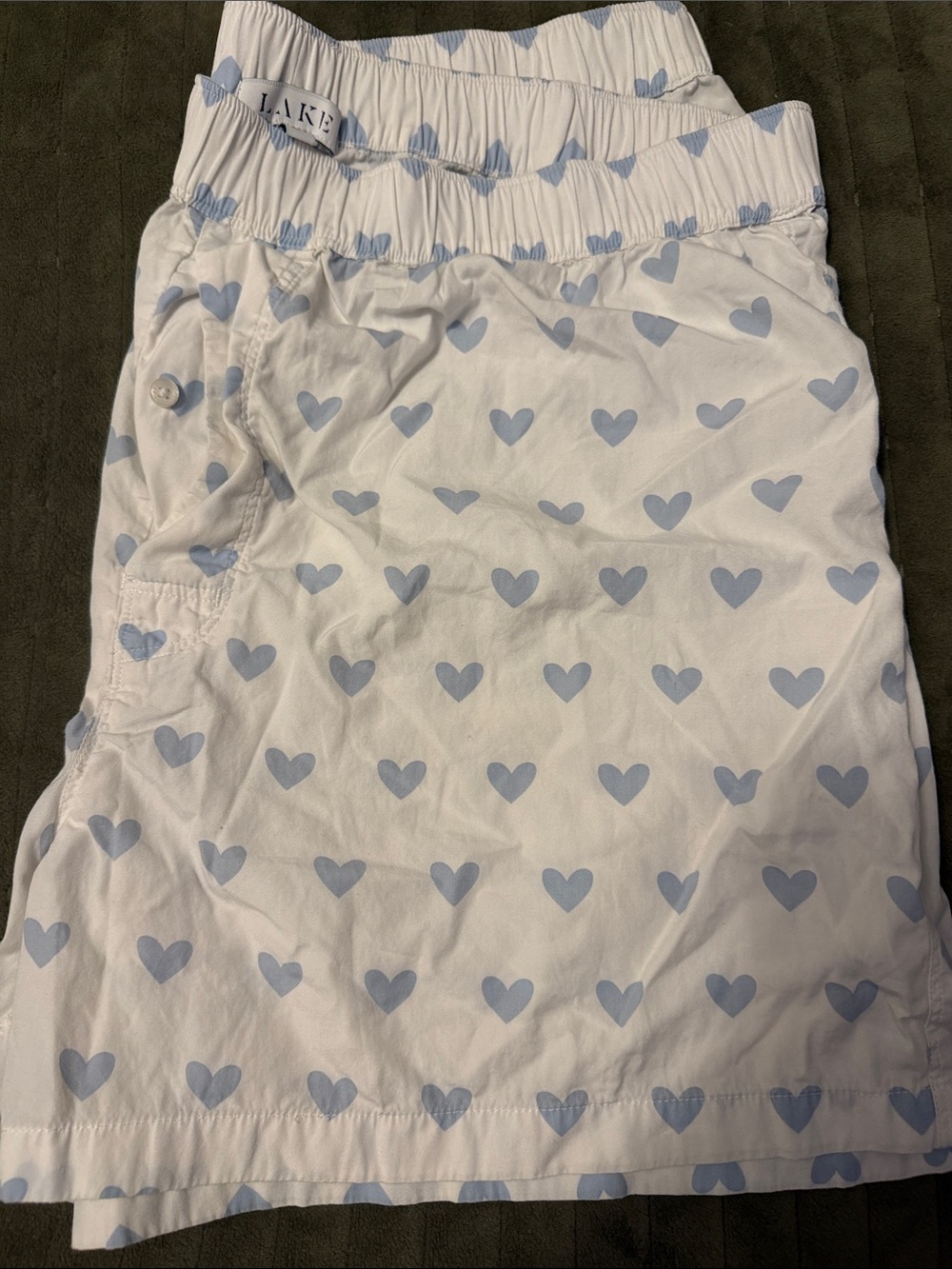 LAKE White Pajama Shorts with Light Blue Heart Print